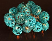Turquoise Cyan Blue Ball Rattan Fairy Lights
