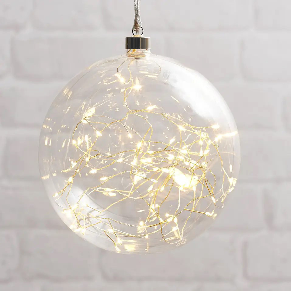 10cm Glass Baubles with LED Micro Lights Warm White bulbs