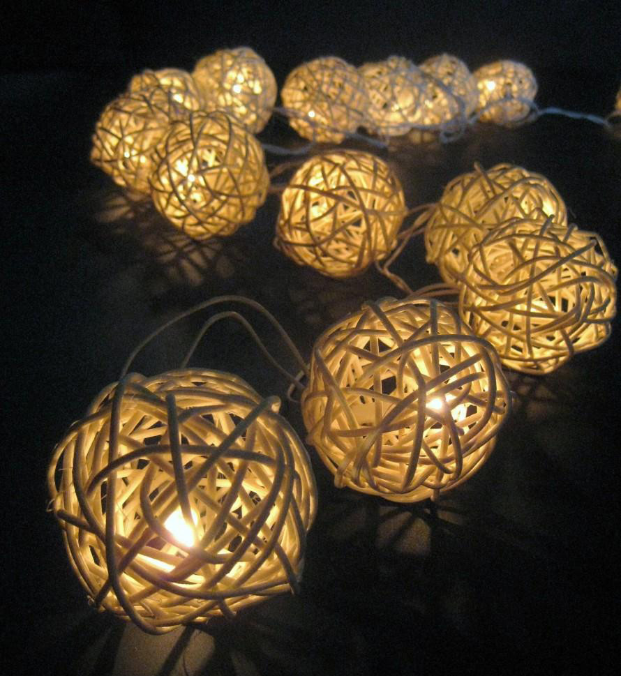 Wicker ball sale string lights