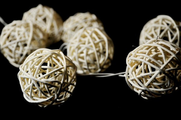 50 White Rattan Ball LED lights 6cm wide Battery Powered wedding decorations