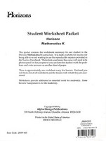 Horizons Mathematics K, student worksheet packet