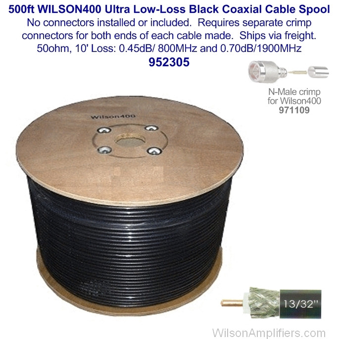 Wilson Electronics 500 ft Black Spool Wilson400 Ultra Low Loss Coax Cable