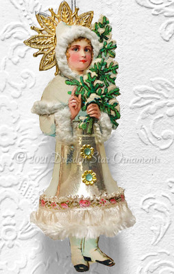 Snow Girl With Silver Glass Bell Skirt Decorated with Lace and Chenille