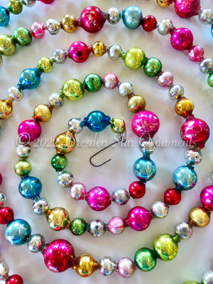 Gorgeous Multicolored Glass Bead Garland in Magenta, Pastel Pink, Light & Dark Green, Gold, Red, Silver, Light & Dark Blue – 9 Foot Length
