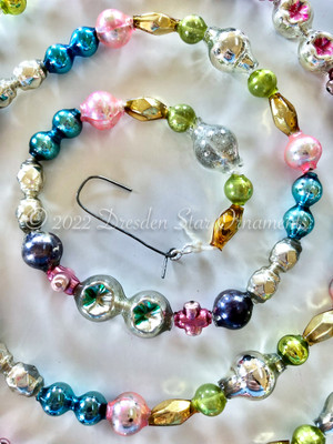 Fancy Vintage Multicolored Glass Bead Garland in Silver, Lime Green, Pastel Pink, Blue, Gold, Dark Purple - Variation 1 – 3 Foot Length