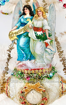 Twin Angels on Antique Frosted White Christmas Ship
