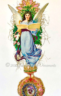 Blue Christmas Angel on Exquisite 3-Sided Spire Topper Designed for Small Feather Tree