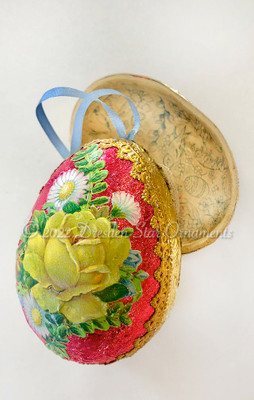 ~NOW $50 OFF~ 2-Sided Pink Paper Mache Egg Candy Container with Rose and Daisies