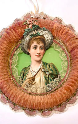 Reserved for Jan - Victorian Lady with Opera Glasses in Stunning Chenille Wreath