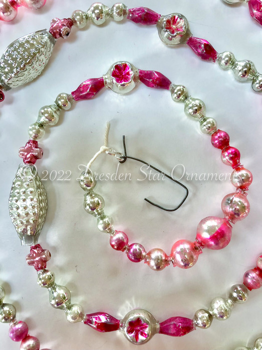 Delicate Vintage Multicolored Pink & Sliver Glass Bead Garland Accented