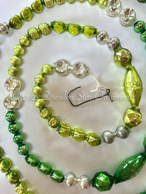 Vibrant Chartreuse, Dark Green, & Silver Vintage Glass Bead Garland - 3 ft, 6 inch length