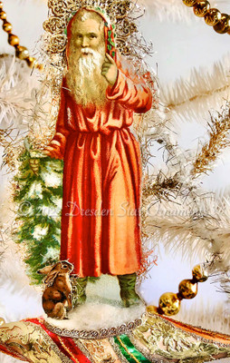 Wintry Father Christmas with Rabbit on Gilded Christmas Ship