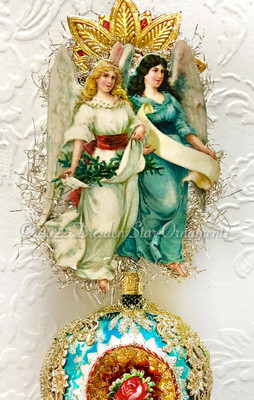 Brunette and Blonde Angels on Ornate Glass Indent with Cone-Shaped Bottom