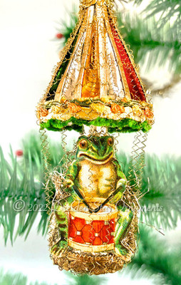 Drum-playing Frog Under Fancy Glass Lamp Ornament