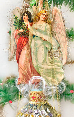 Brunette and Blonde Angel on Rhinestone-Studded Embossed Sphere Ornament