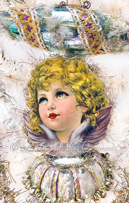 Fanciful Cherub Angel in Pastel Blue and Silver Dirigible Accented with Lavender and Gold