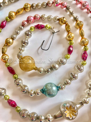 Reserved for Christine - Ornate Multicolored Glass Bead Garland in Dazzling Gold, Pastel Pink, Chartreuse, Magenta, Turquoise, Silver – Almost 7 ft Length!!