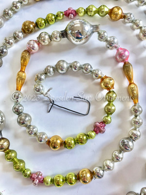 Reserved for Christine - Lovely Multicolored Glass Bead Garland in Gold, Pastel Pink, Chartreuse, Silver – Over 6 ft Length!!