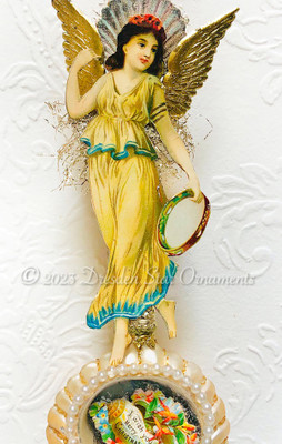 Reserved for Christine – Mediterranean Angel on Seashell Ornament with Pearls 
