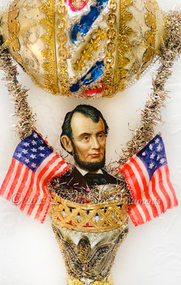 President Lincoln with Silk Flags Riding Fancy Patriotic Glass Dirigible