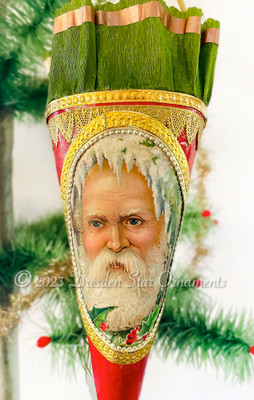 Santa on Red and Green Paper Cone Candy Container