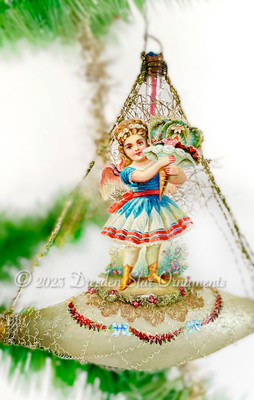 Rare Angel Girl with Kinetic Flower Bouquet on Victorian boat with Tiny Berries and Flowers