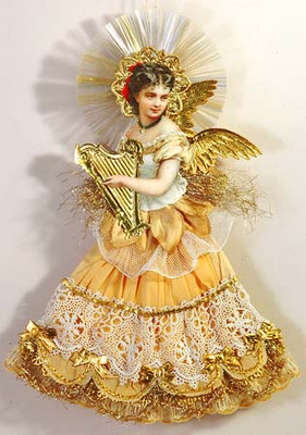 Dresden Angel with Gold Harp and Butter Cream Skirt