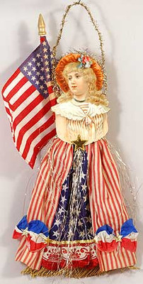 Victorian Lady in Stars-n-Stripes Dress with Large Flag
