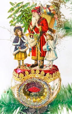 3-Sided Clip On Ornament With Santa and Children, and 3 Dioroma Scenes