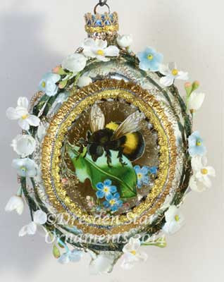 Large Silver and Gold Oval Indent with Bumblebee and Garland of Spring Flowers