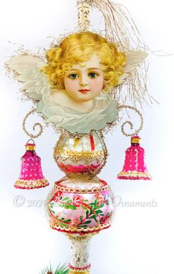 3-Tiered Fantasy Topper with Blonde Angel and Magenta Glass Bells