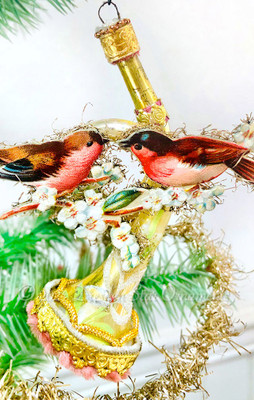 Custom Order for Brenda - 2 Birds on Gilded Light Gold French Horn