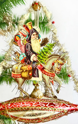 Playful Red and White Christmas Ship with Santa Riding Donkey