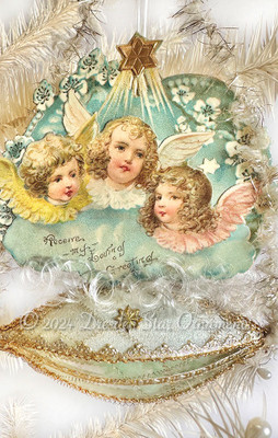 Celestial Angel Trio On Oval Indent Ornament Bathed in Pastels