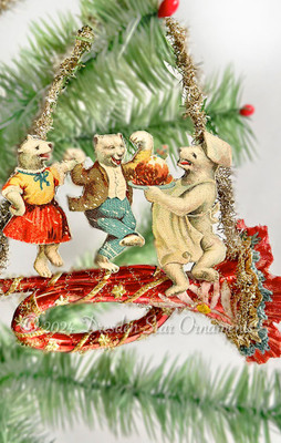Polar Bears Dancing on Gilded Red Horn Ornament