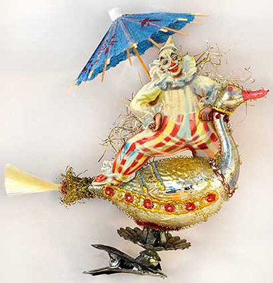 Zany Clown on Antique Circus duck Clip-On Ornament
