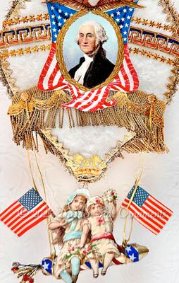 Celebrating Girls Riding Magical Glass Rocket on Two-Sided Cotton Hot Air Balloon with Washington