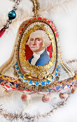 Gorgeous George Washington Medallion on Paper Mache Paper Bell Trimmed in Antique Popcorn Chenille