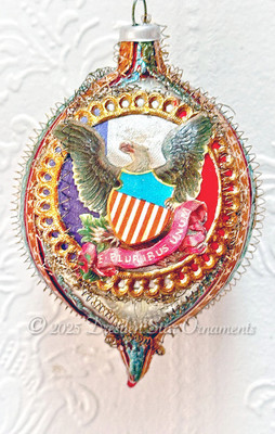 American Eagle Medallion on Lovely Patriotic Glass Teardrop Ornament 