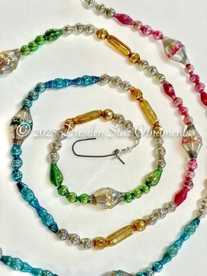 Fancy Vintage Multicolored Glass Bead Garland in Sliver, Magenta, Green, Blue – Var. 1 – 3 ½ ft Length