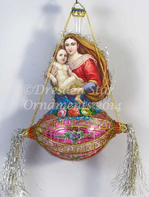 Mary and Jesus on Graceful Oval Magenta Indent With Flowers