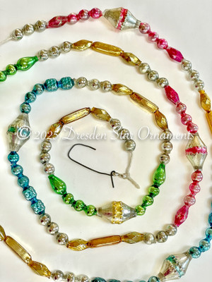 Fancy Vintage Multicolored Glass Bead Garland in Sliver, Magenta, Green, Blue – Var. 2 – 3 ½ ft Length