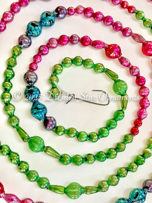Beautiful Vintage Multicolored Glass Bead Garland in Cranberry, Green, Blue, Purple – Var. 2 – 6 ft Length