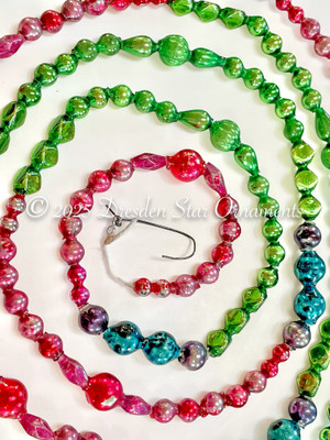 Beautiful Vintage Multicolored Glass Bead Garland in Cranberry, Green, Blue, Purple – Var. 3 – 6 ft Length