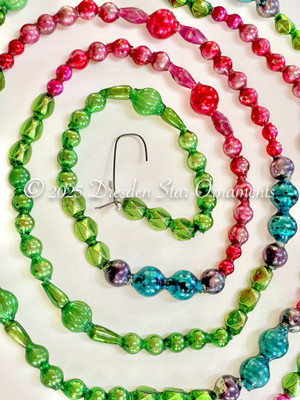 Beautiful Vintage Multicolored Glass Bead Garland in Cranberry, Green, Blue, Purple – Var. 4 – 6 ft Length