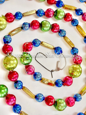 Festive Vintage Multicolored Glass Bead Garland in Christmas Colors – 6 ft Length