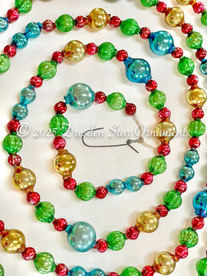 Gorgeous Vintage Multicolored Glass Bead Garland in Blue, Gold, Green – Var. 1 – 6 ft Length