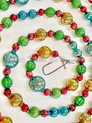 Gorgeous Vintage Multicolored Glass Bead Garland in Blue, Gold, Green – Var. 2 – 6 ft Length