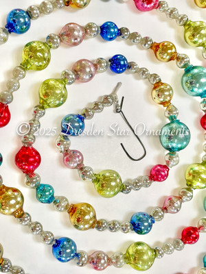 Elegant Vintage Multicolored Glass Bead Garland in Green, Light Pink, Blue, Red, Gold, Sliver – Var. 1 – 6 ft Length