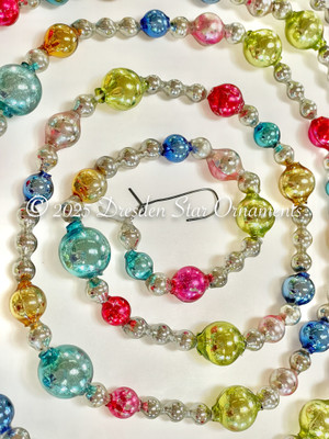 Elegant Vintage Multicolored Glass Bead Garland in Green, Light Pink, Blue, Red, Gold, Sliver – Var. 2 – 6 ft Length